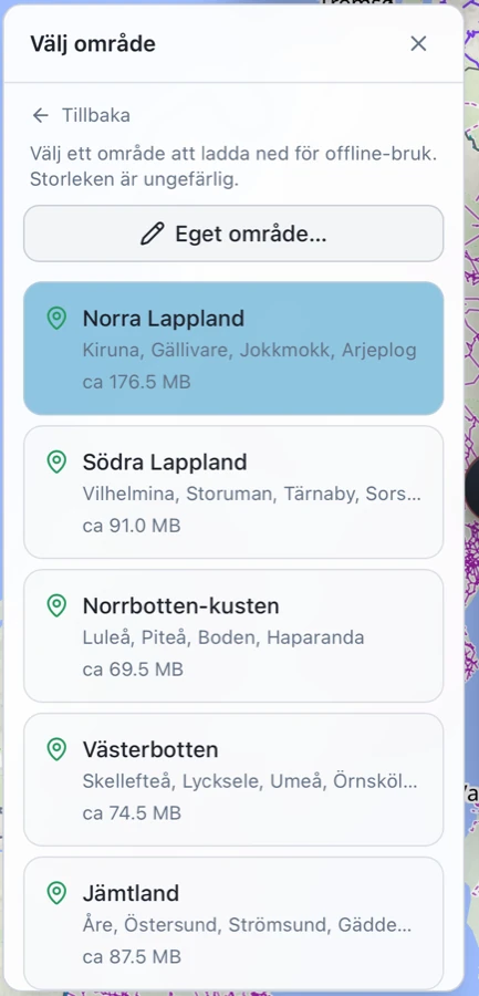 Offline-kartor i appen med nedladdningsbara regioner